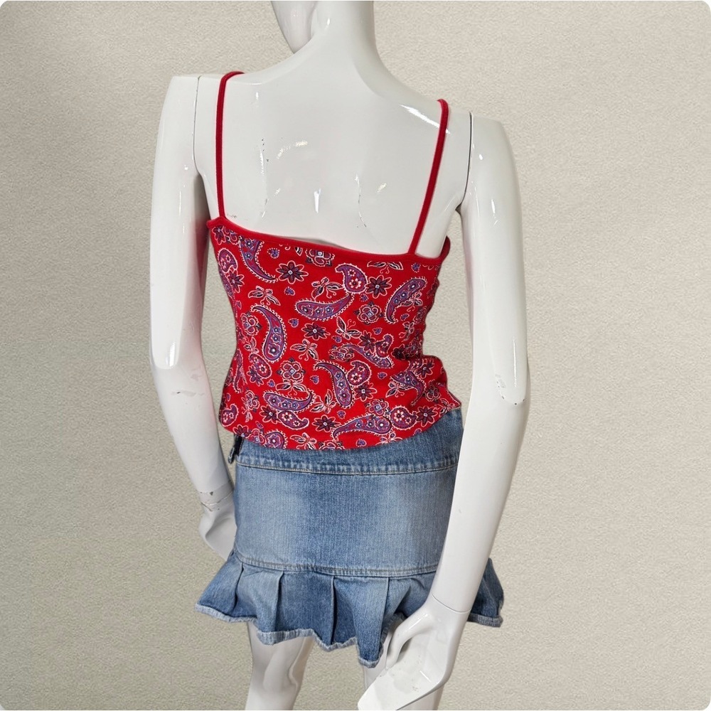 Energie Red Paisley Camisole Tank Top Y2K Fitted Shelf Bra S / M Cotton Sporty - Picture 4 of 8